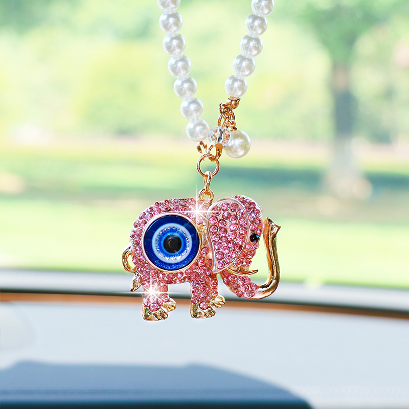 Car Accessories Evil Eye - 창의적인 라인스톤 코끼리 자동차 백미러 펜던트,
