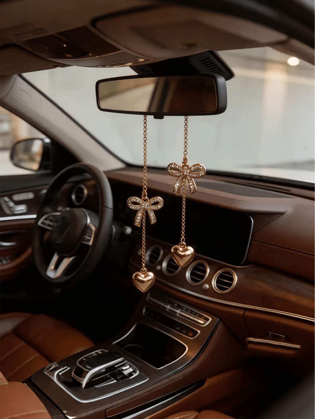 골드 체인 라인스톤 하트 리본 자동차 펜던트, 여성용  - Car Accessories Evil Eye 리뷰 및 가격
