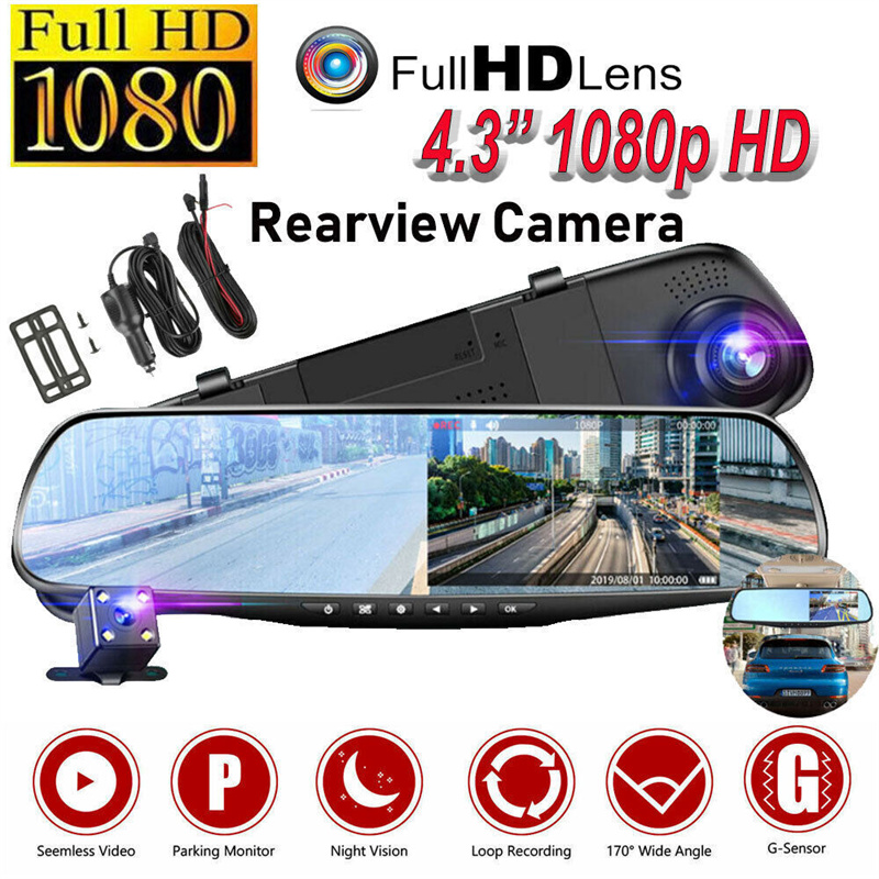 FHD 듀얼 렌즈 차량용 DVR 카메라, 미러 대시 캠 - Car Accessories Youtube 리뷰 및 가격