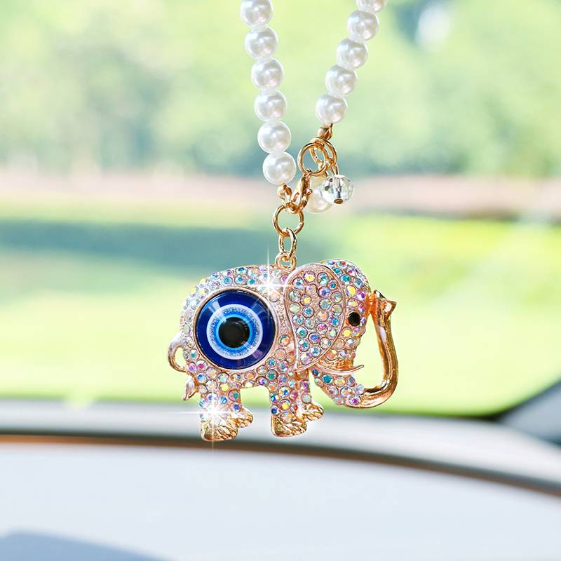 창의적인 라인스톤 코끼리 자동차 백미러 펜던트, 귀여운 - Car Accessories Evil Eye 리뷰 및 가격